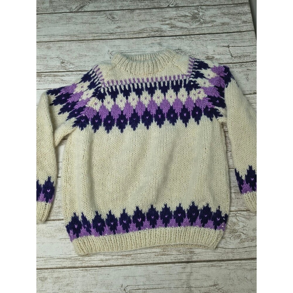 Vintage Cream And Purple Fair Isle Sweater Made In Greece